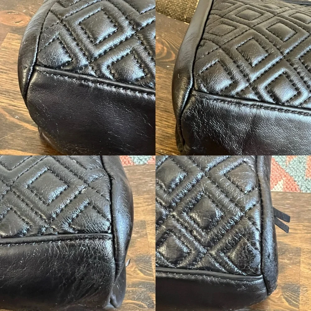 Tory Burch Fleming Quilted Black Leather Chain Straps Tassel Shoulder Bag